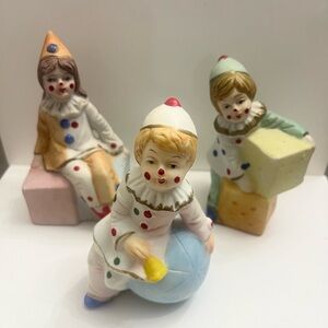 Set Of 3 vintage Harlequin bisque hand painted child figurines Made In Taiwan